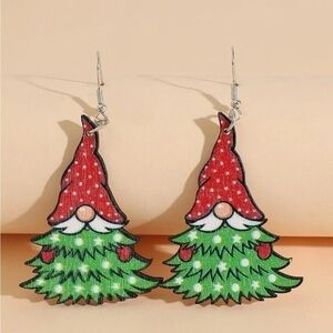 CHRISTMAS “Gnome” wooden festive holiday dangle earrings